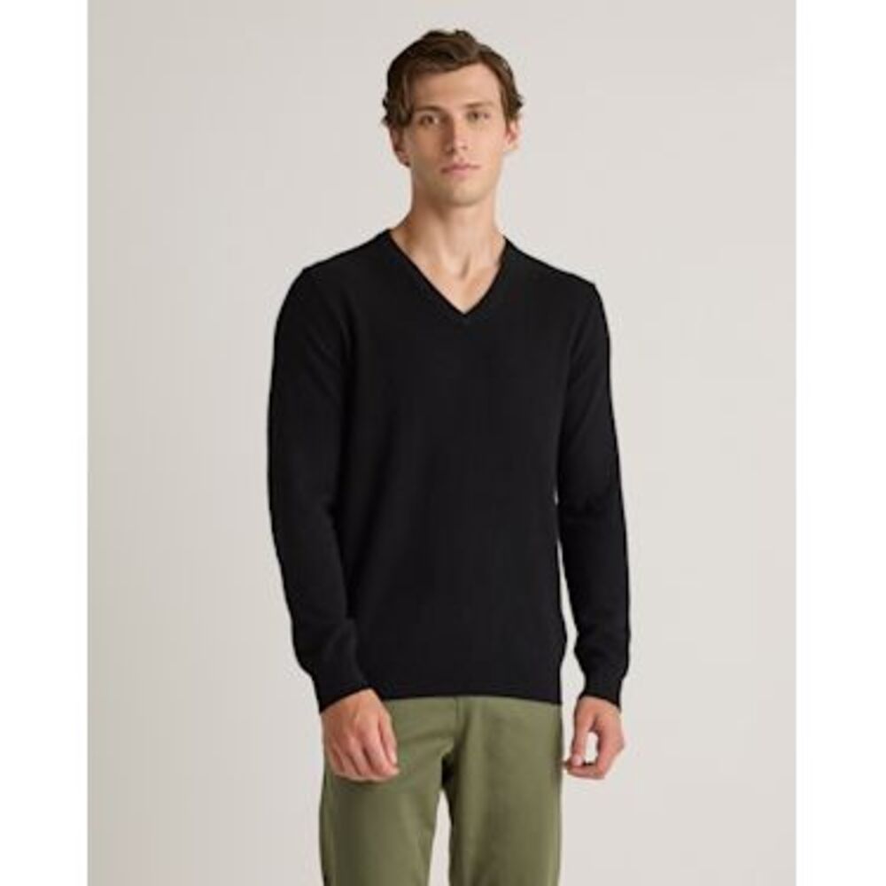 Quince Men Mongolian Cashmere V-Neck Sweater Black Sleeved Top L